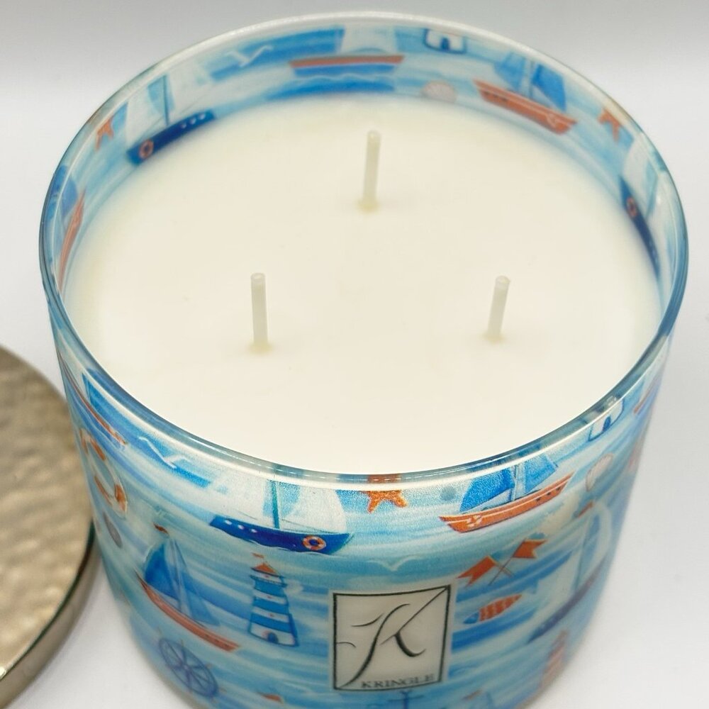 Kringle Candle Salt Water Taffy 3 Wick Painted Jar Soy Candle Nautical Boat 14oz - Picture 4 of 13